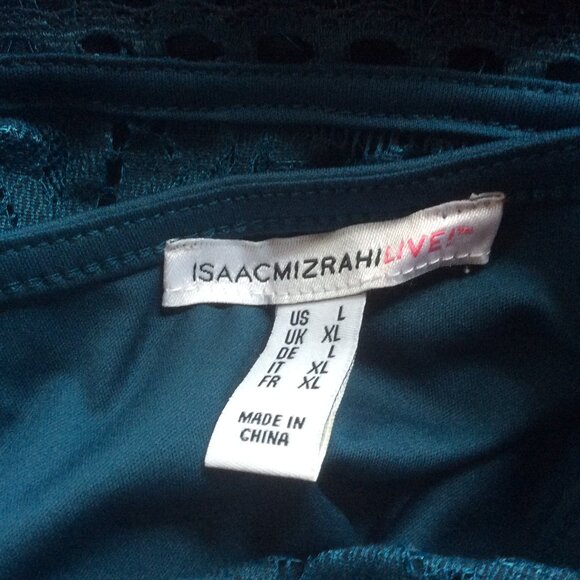 Isaac Mizrahi Live Teal Floral Lace Bell 3/4 Sleeve Pullover Blouse Size Large - Picture 3 of 5